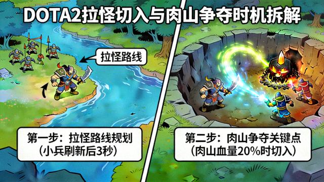 DOTA2拉怪切入与肉山争夺时机拆解画面